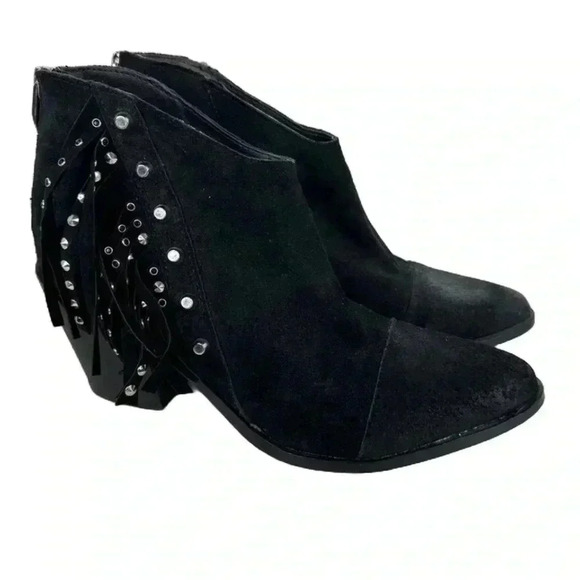 Fergie Women's Bennie Western Boots  w/ Fringe Studded Suede Ankle Sz 7.5 M - Picture 1 of 10